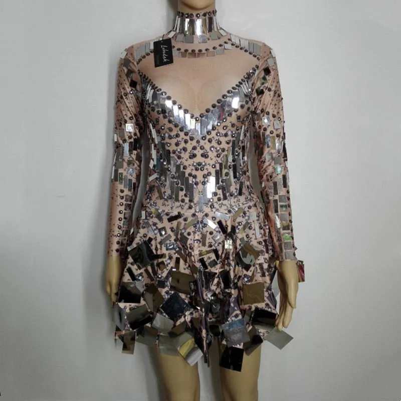 Shiny Shina Mirror Sparkly Short Party Dress