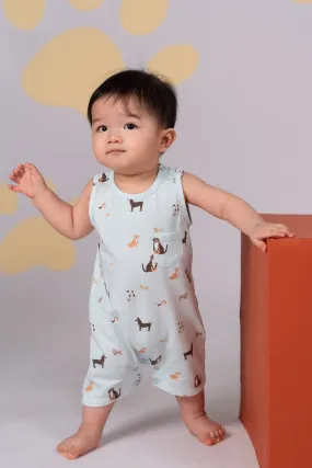 Sleeveless Romper - Blue Doggies