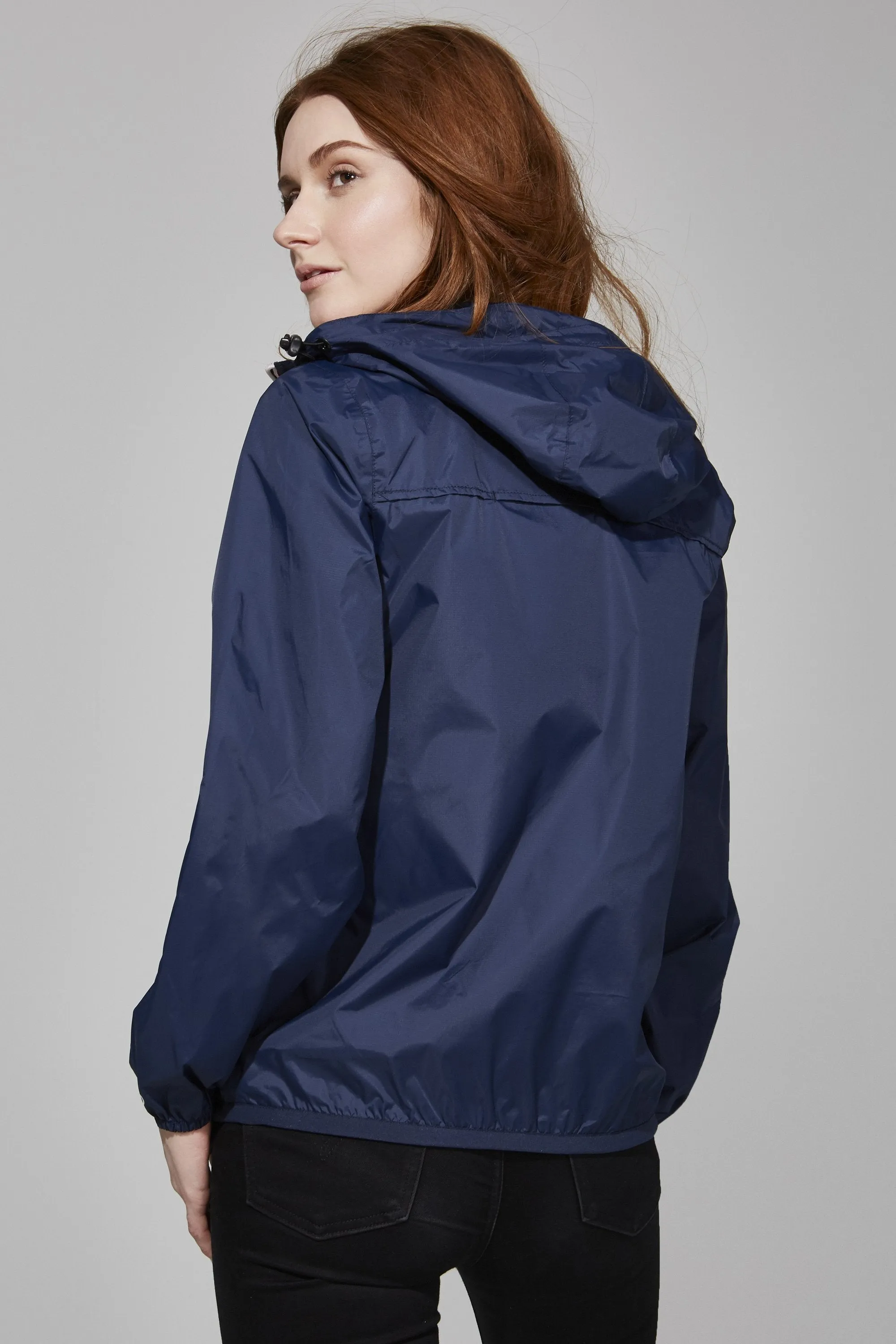 Sloane - Navy Full Zip Packable Rain Jacket