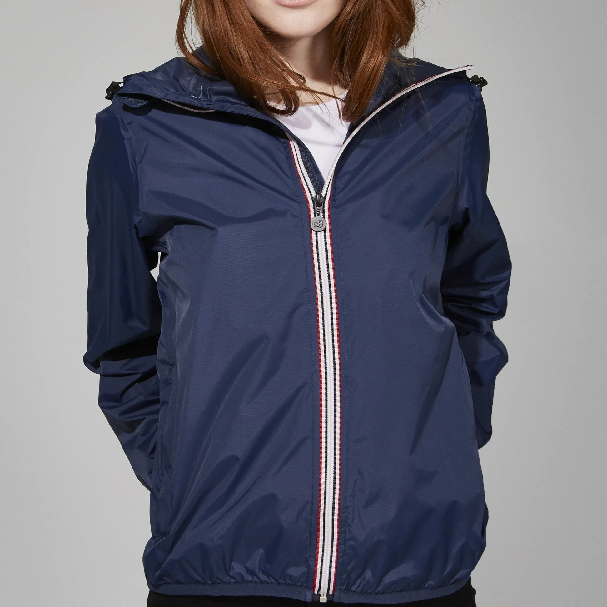 Sloane - Navy Full Zip Packable Rain Jacket