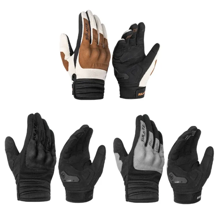 SULAITE Motorcycle Riding Breathable Conductive Touch Screen Full Finger Gloves, Size: L(Black)