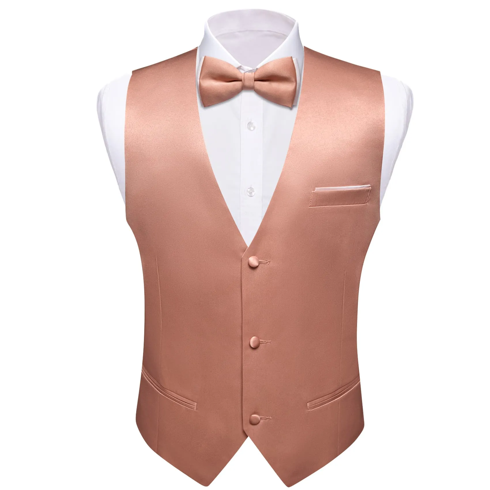 Ties2you Dress Vest Light Coral Solid V-Neck Waistcoat Mens Vest Bow Tie Set