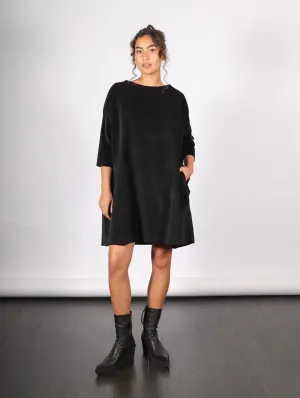 Velvet Boatneck Dress in Black by Album Di Famiglia