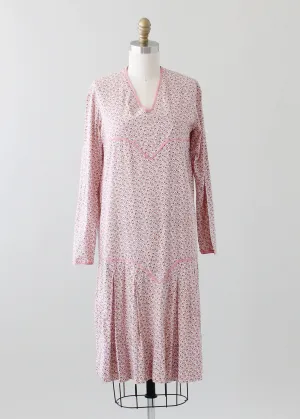 Vintage 1920s Pink Floral Cotton Day Dress