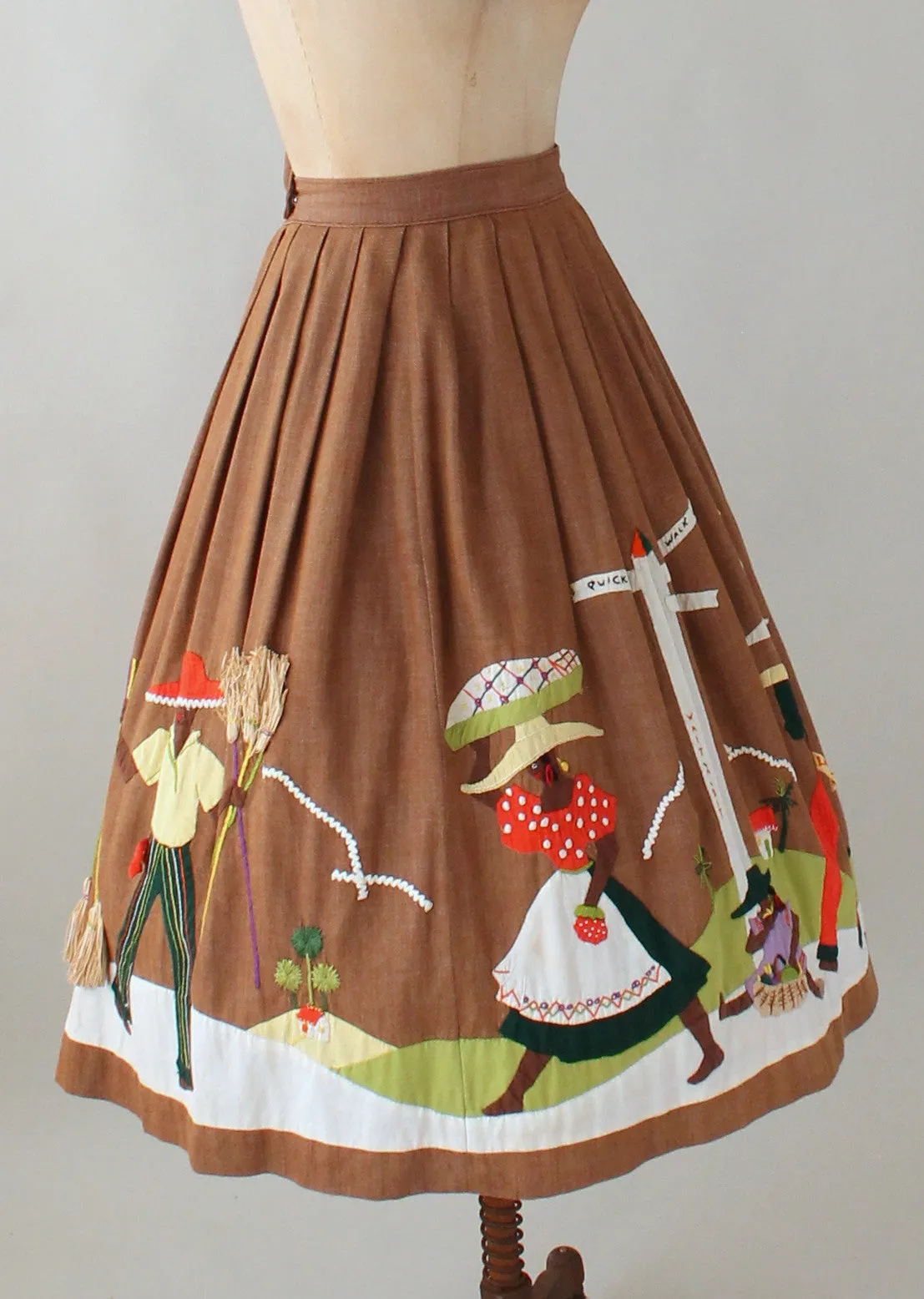 Vintage 1950s Jamaican Novelty Border Souvenir Skirt