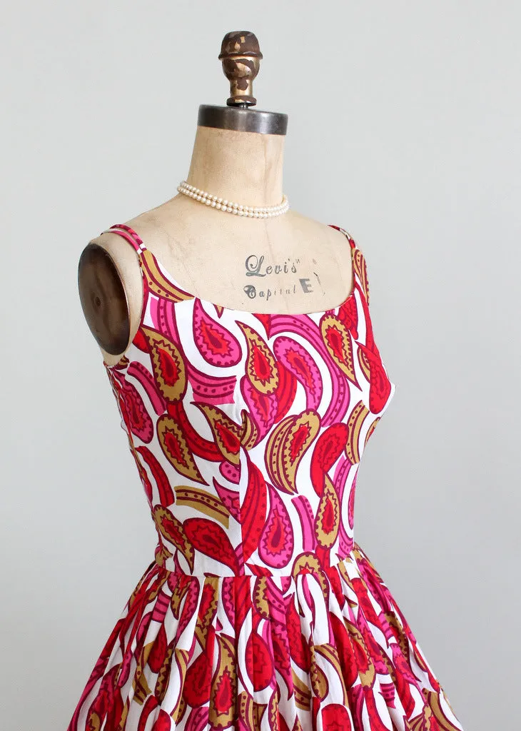 Vintage 1960s Bold Paisley Full Skirt Sundress