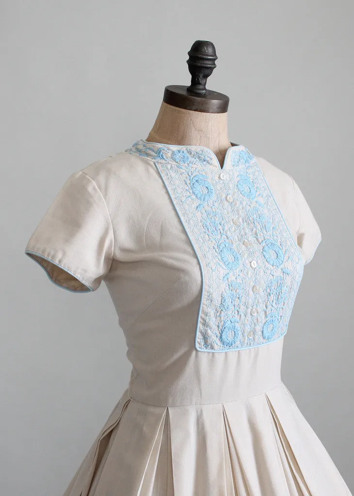 Vintage 1960s Embroidered Cotton Day Dress