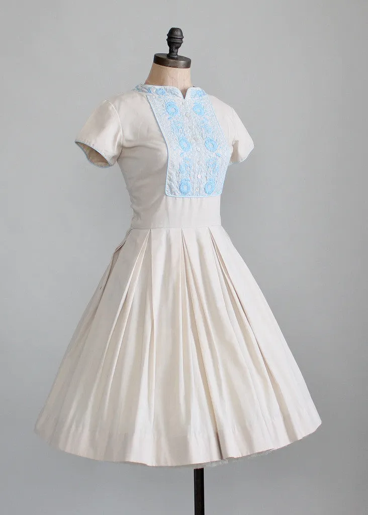 Vintage 1960s Embroidered Cotton Day Dress