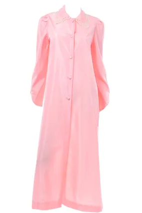 Vintage Chloe Pink Taffeta Hostess Robe With Lace Collar