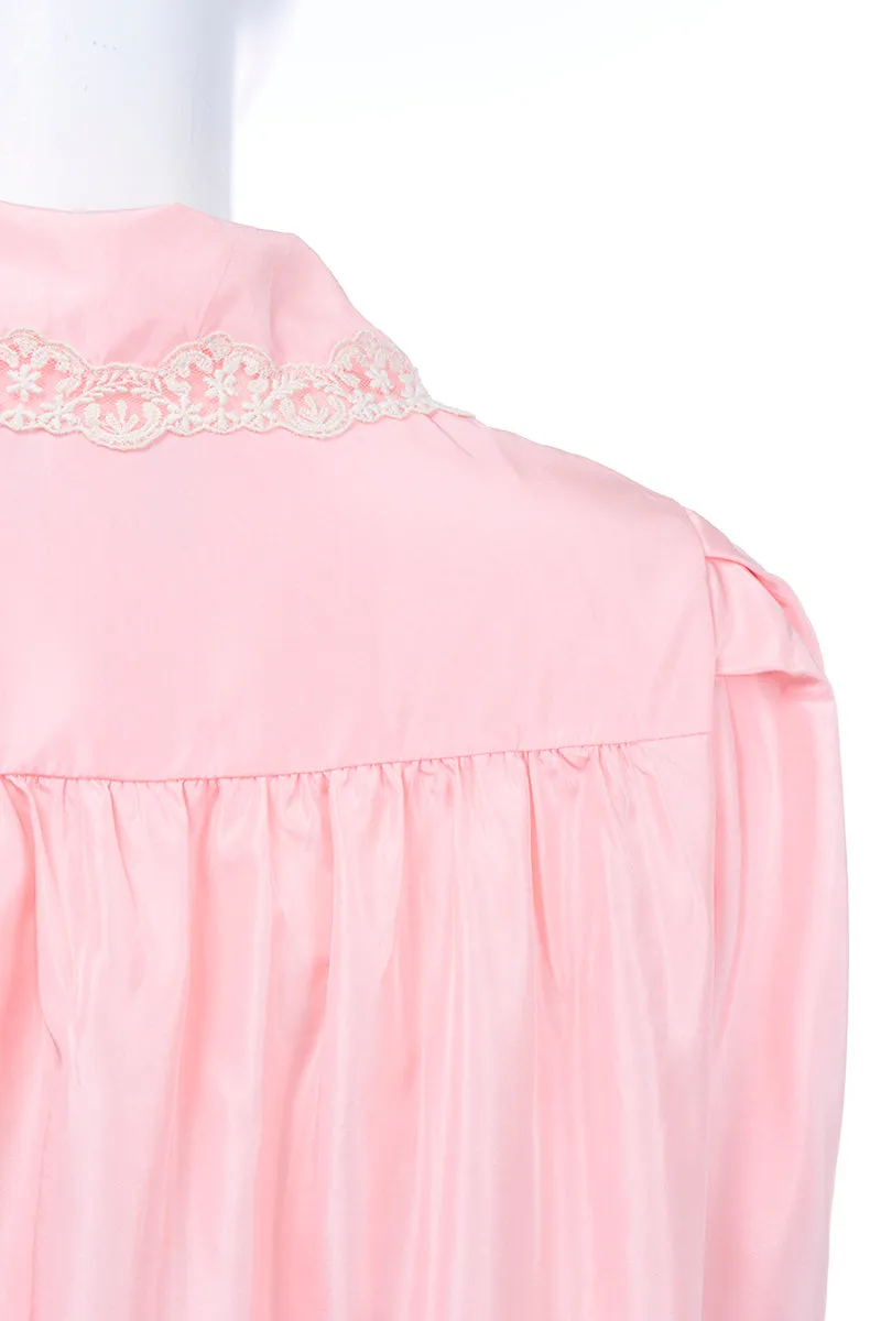 Vintage Chloe Pink Taffeta Hostess Robe With Lace Collar