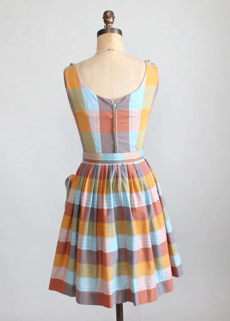 Vintage Early 1960s Windowpane Cotton Dress