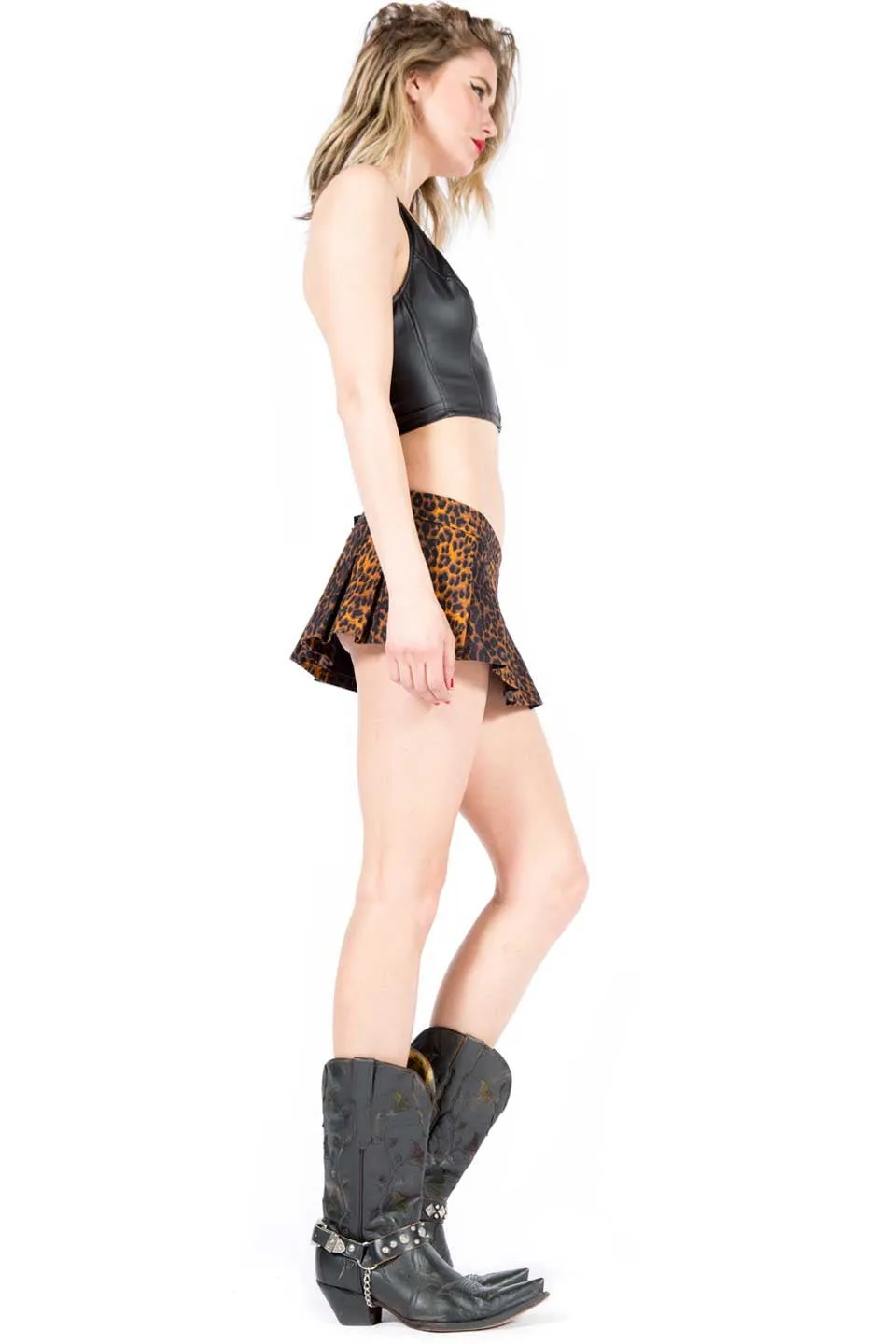 Vintage Leopard Pleated Micro Mini Skirt