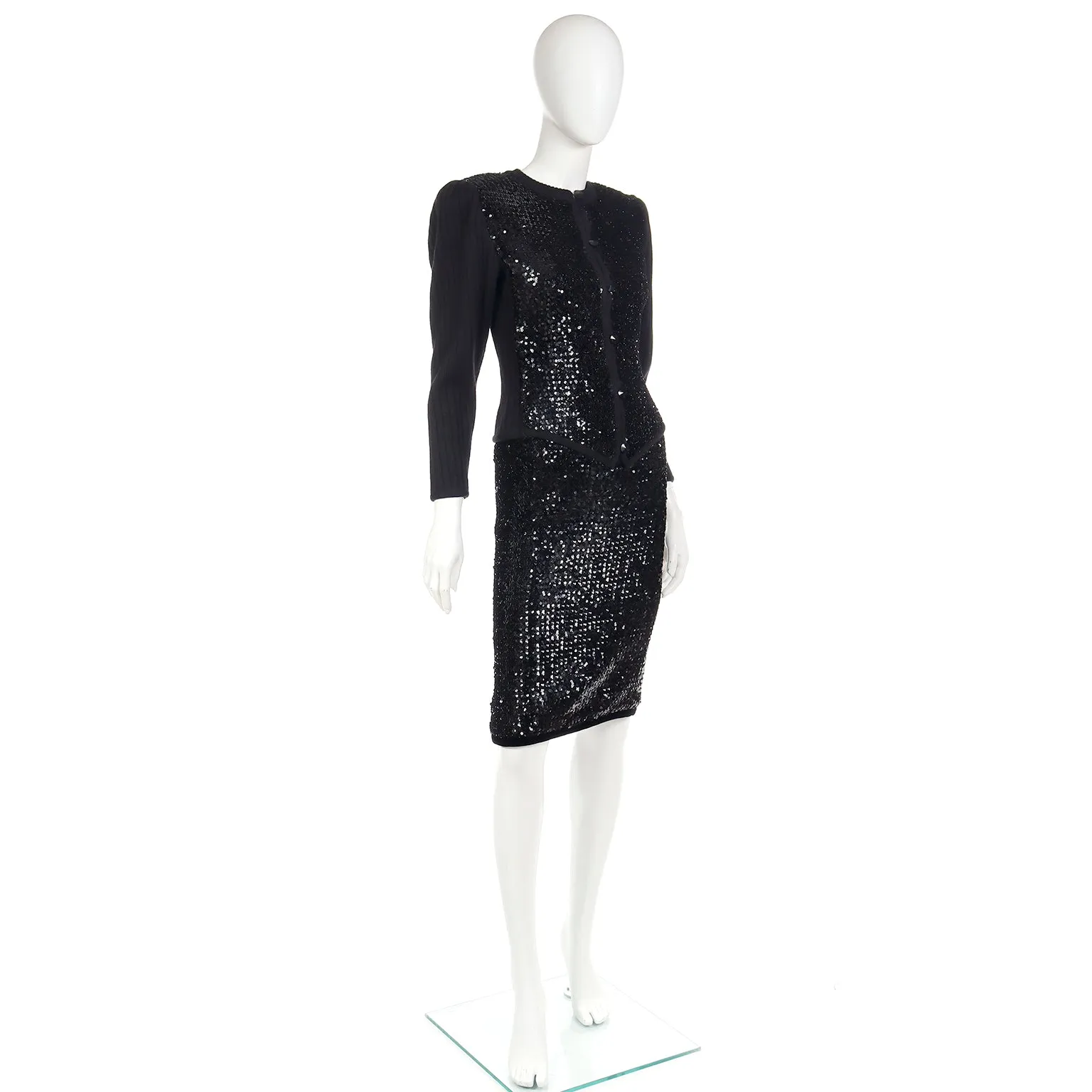 Vintage Yves Saint Laurent Evening Dress Alternative Black Skirt Suit W/ Sequins