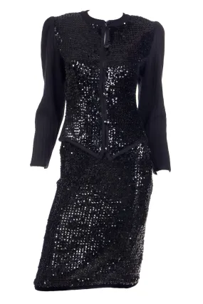 Vintage Yves Saint Laurent Evening Dress Alternative Black Skirt Suit W/ Sequins