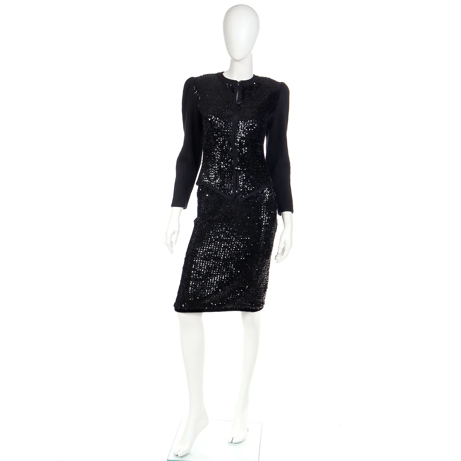 Vintage Yves Saint Laurent Evening Dress Alternative Black Skirt Suit W/ Sequins