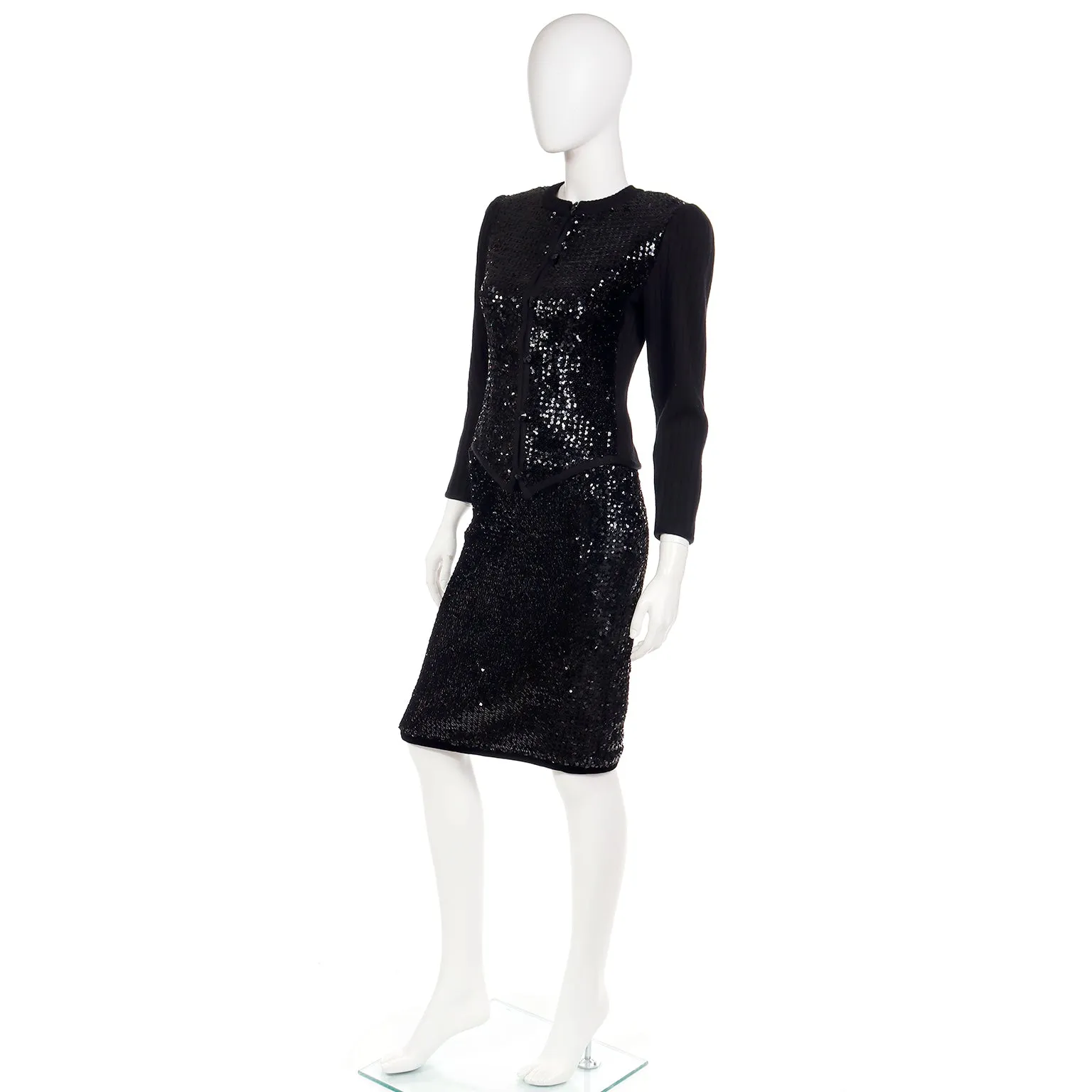 Vintage Yves Saint Laurent Evening Dress Alternative Black Skirt Suit W/ Sequins