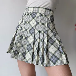 Wenkouban - Seoul Style Plaid Tennis Skirt // Mint