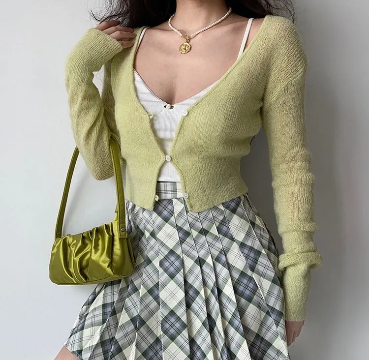 Wenkouban - Seoul Style Plaid Tennis Skirt // Mint