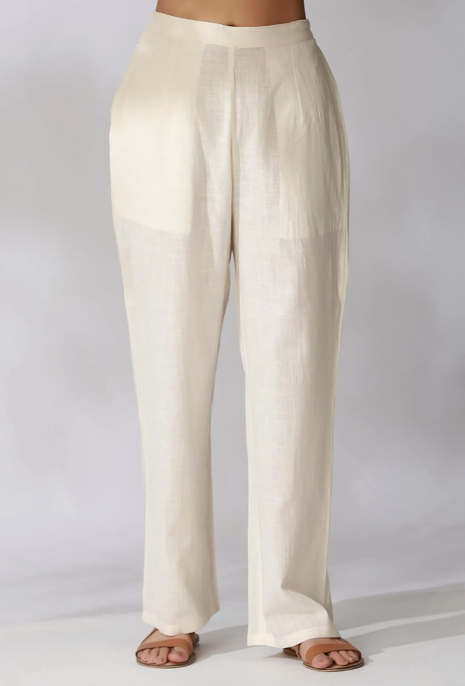 White Cotton Pants With Pockets