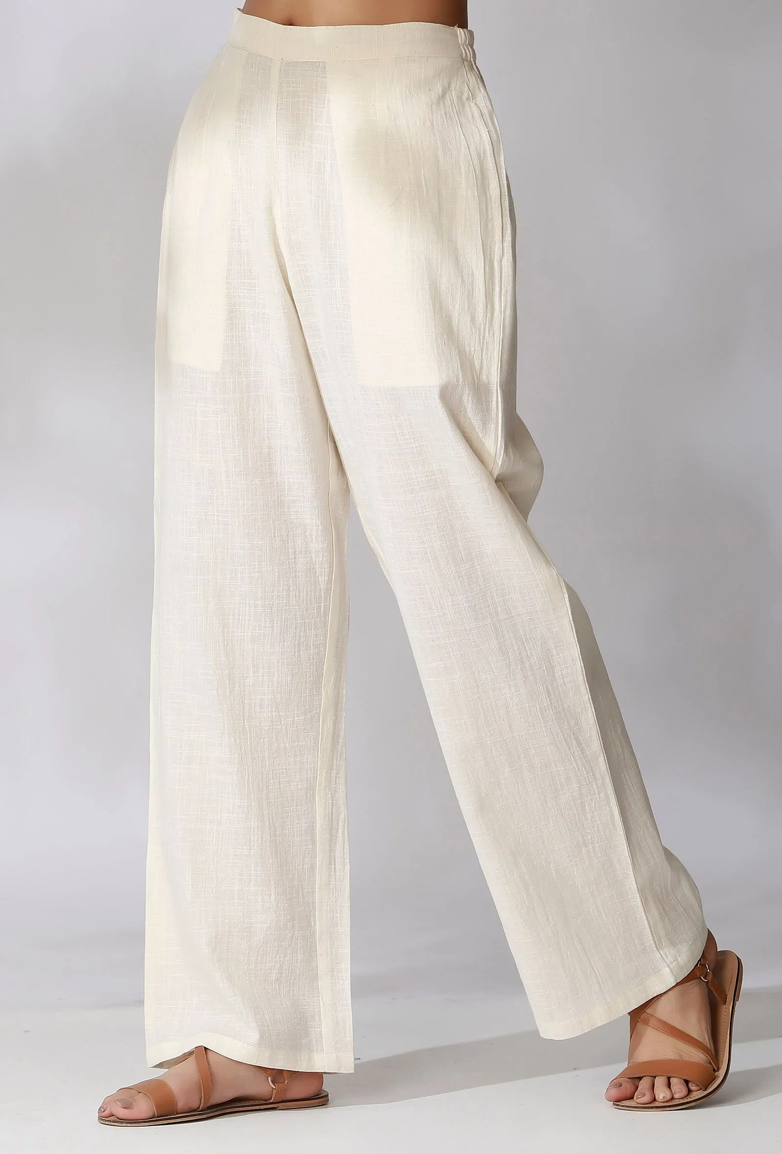 White Cotton Pants With Pockets