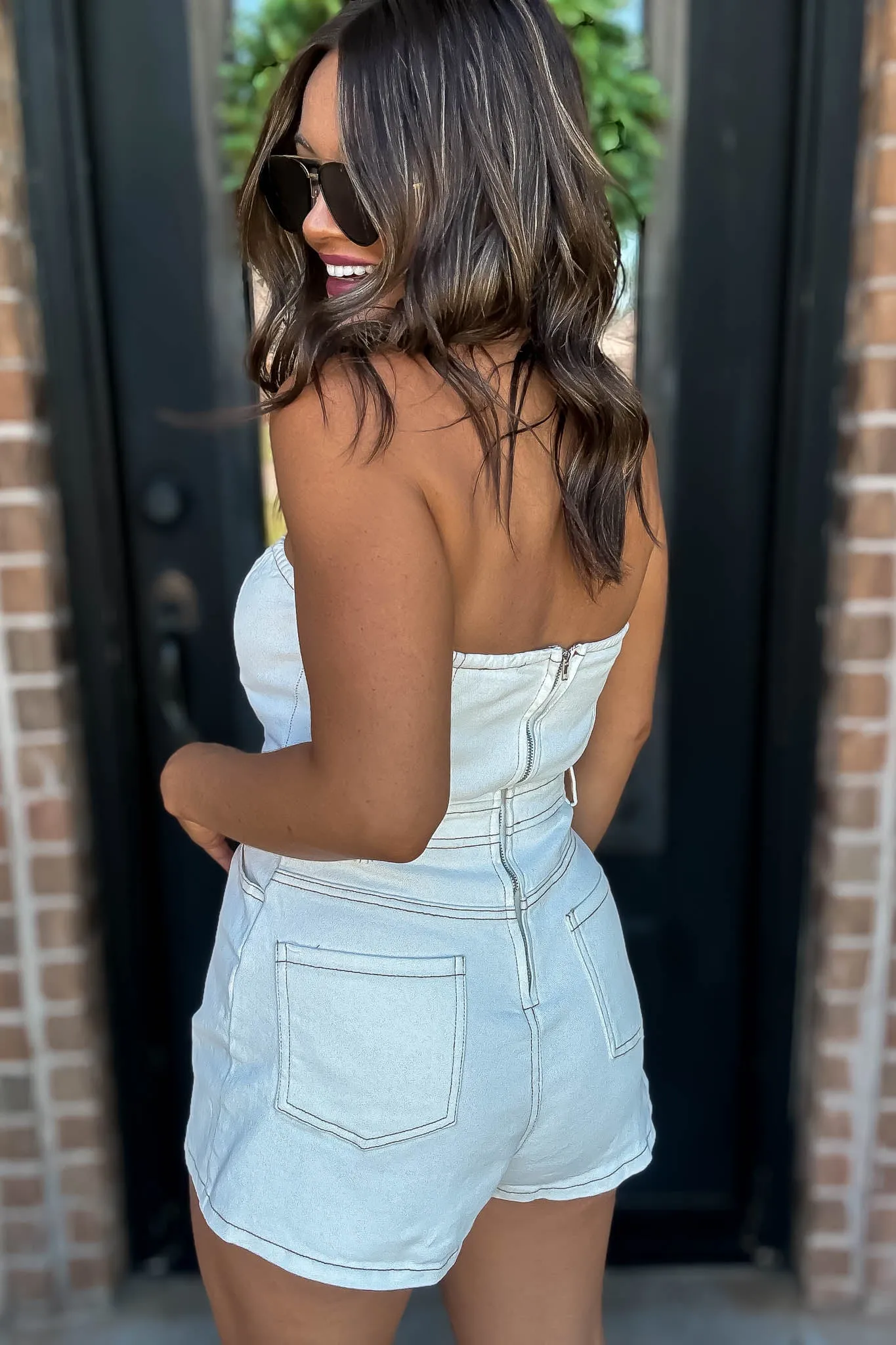 White Denim Tube Romper