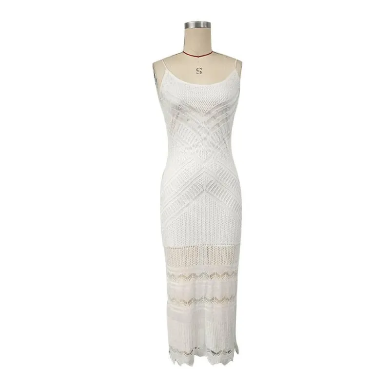 Women’s Bohemian Knitted Long Dress with Lace Patterns